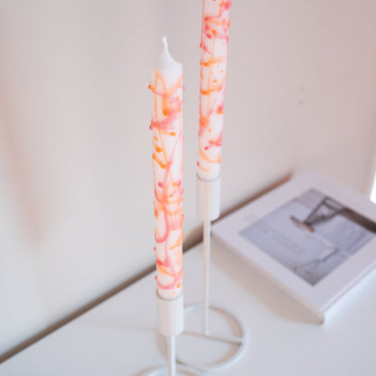 Dip Dye Kaarsen – Wit/Roze/Oranje – Handgemaakt – Set van 2