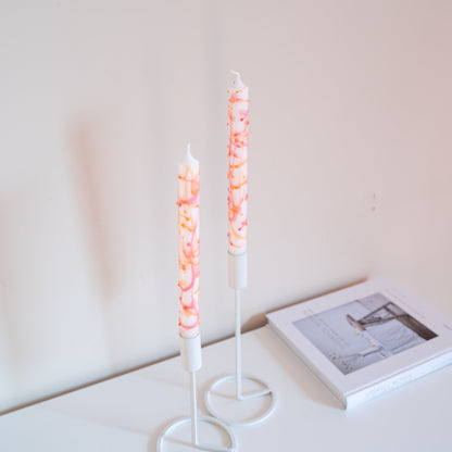 handgemaakte dip dye kaarsen wit roze oranje set van 2