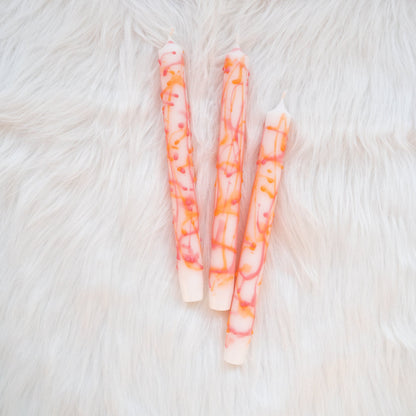Dip Dye Kaarsen – Wit/Roze/Oranje – Handgemaakt – Set van 2