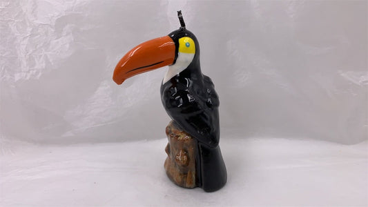 Toekan kaars van wax met oranje snavel – tropische figuurkaars van 14 cm hoog in zwart, wit en geel