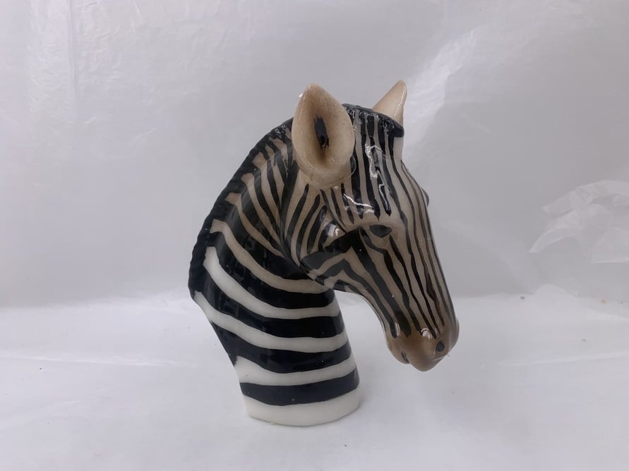 Zebra kaars van wax in zwart-wit – figuurkaars in de vorm van een zebrahoofd, 15 cm hoog