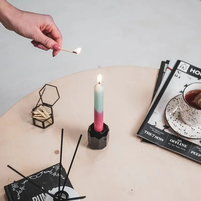 Dinerkaarsen Roze & Groen – Set van 6 – Korte Wax Kaarsen