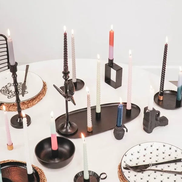 Dinerkaarsen Roze & Groen – Set van 6 – Korte Wax Kaarsen