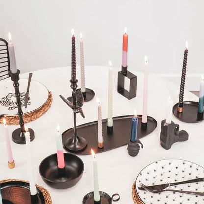 Dinerkaarsen Roze & Groen – Set van 6 – Korte Wax Kaarsen