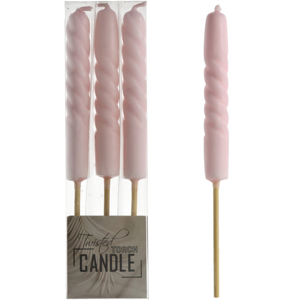 Set van drie roze spiraalkaarsen – twisted toortskaarsen van Kersten – 25,7 cm hoog – geschikt voor binnen en buiten