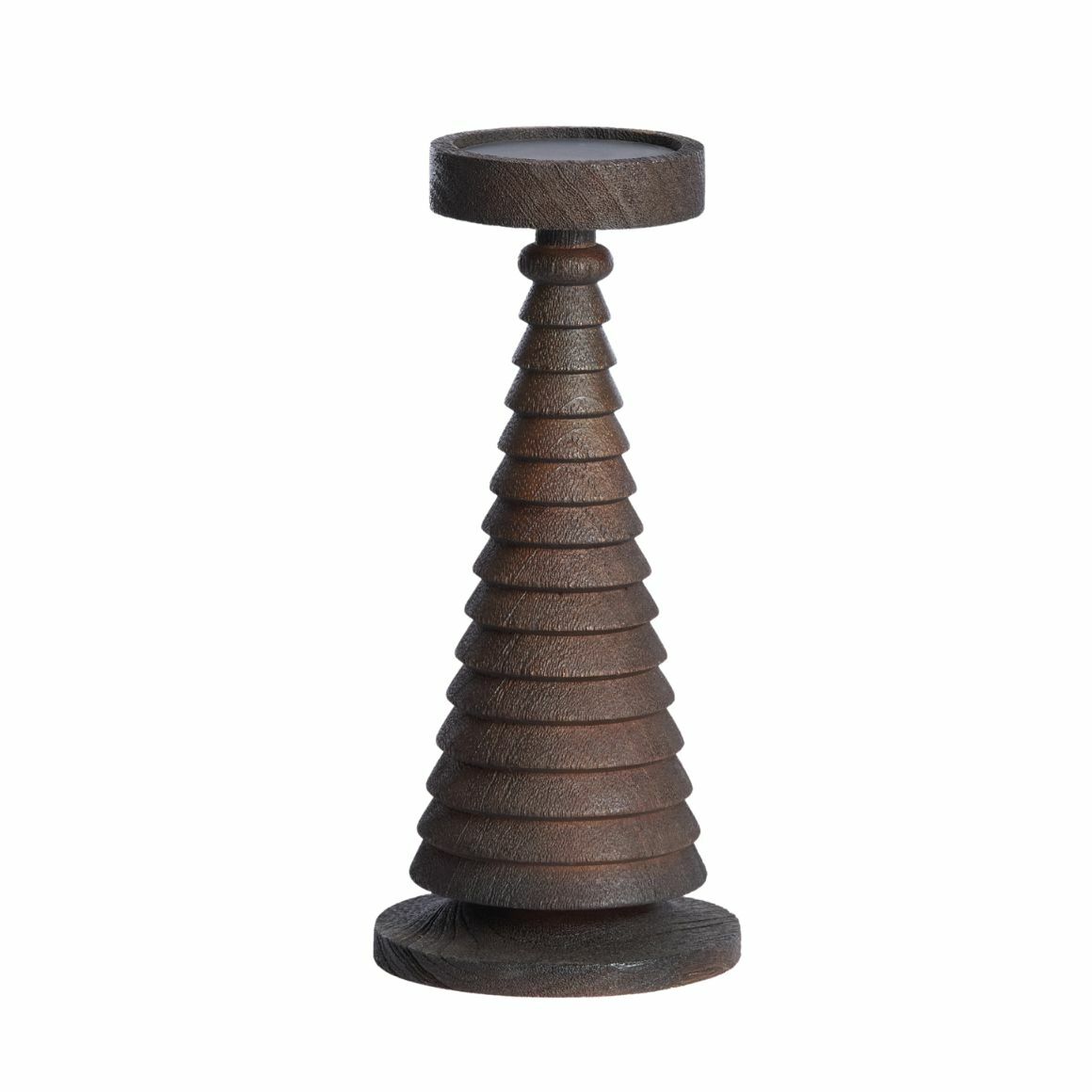 Light & Living Almola kaarsenhouder van echt walnoothout 13,5 x 13,5 x 30 cm met kerstboomvorm
