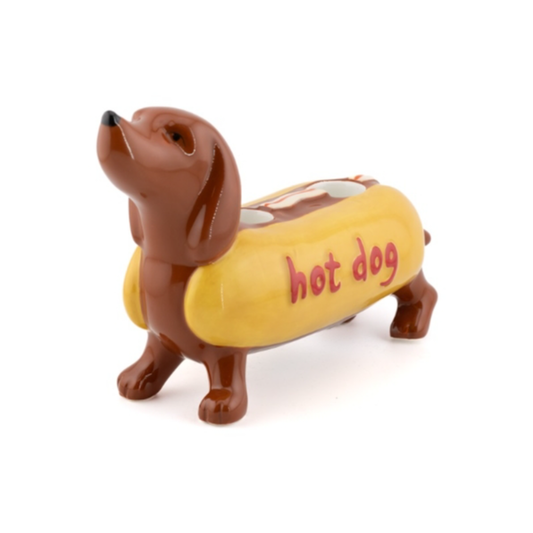 kandelaar teckel hot dog keramiek grappig woonaccessoire hond decoratie
