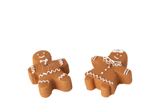 Set van 2 J-Line gingerbread kaarsjes van paraffine 5,5 x 2 x 7 cm mannetje en vrouwtje