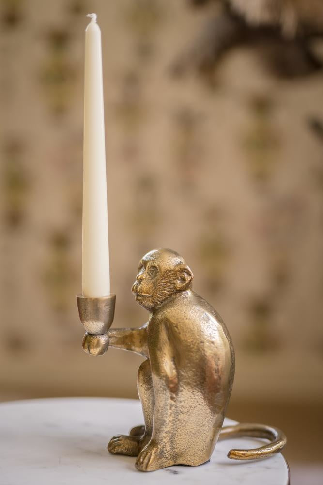 Goldener Affen-Kerzenständer aus Messing 