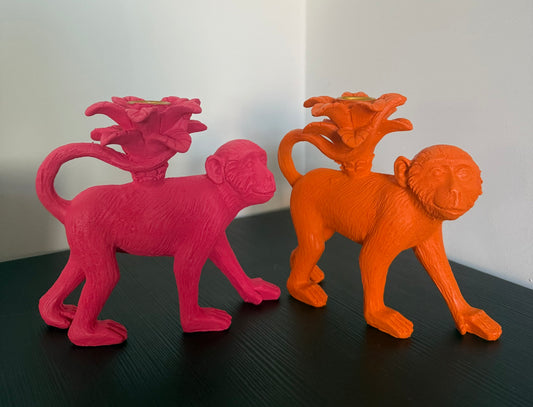 aap kandelaar roze oranje dieren kandelaar speelse woondecoratie