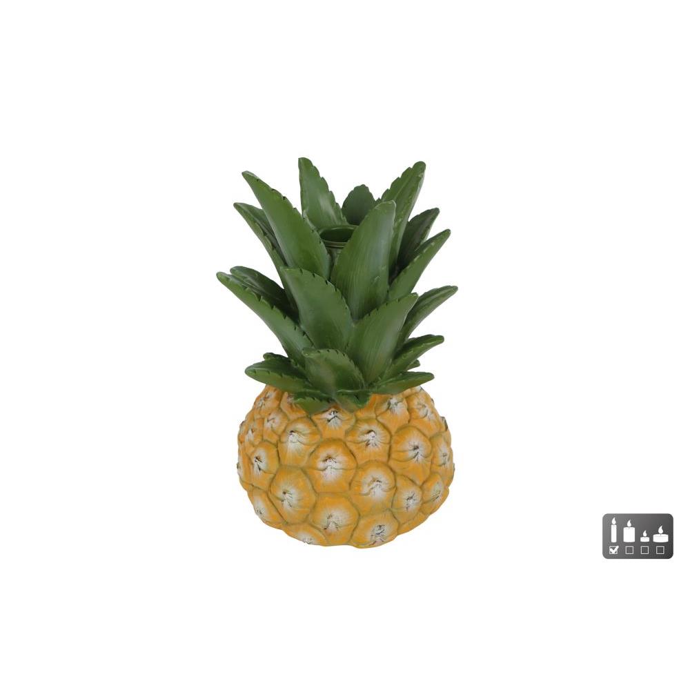 Ananas kandelaar van polystone geel en groen 18 cm voor dinerkaars