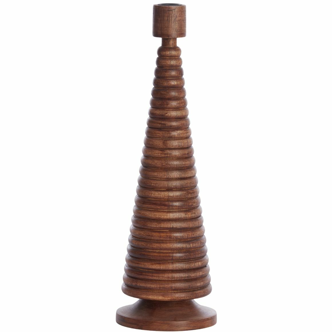 Light & Living Almola kandelaar van echt walnoothout in warm bruin 12 x 12 x 33 cm met kerstboomvorm