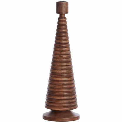 Light & Living Almola kandelaar van echt walnoothout in warm bruin 12 x 12 x 33 cm met kerstboomvorm