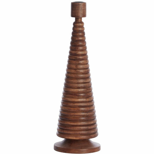 Light & Living Almola kandelaar van echt walnoothout in warm bruin 12 x 12 x 33 cm met kerstboomvorm