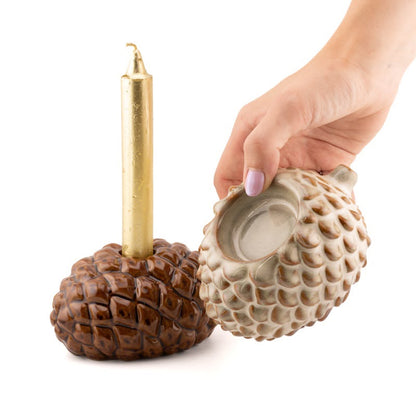 Teelichthalter Zapfen Nux Crème – Keramik – 12 cm