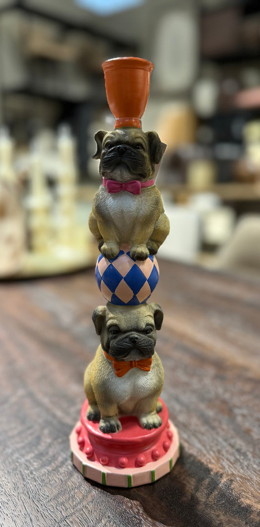 Honden kandelaar met circusbal en kaarshouder – 30,1 cm hoog