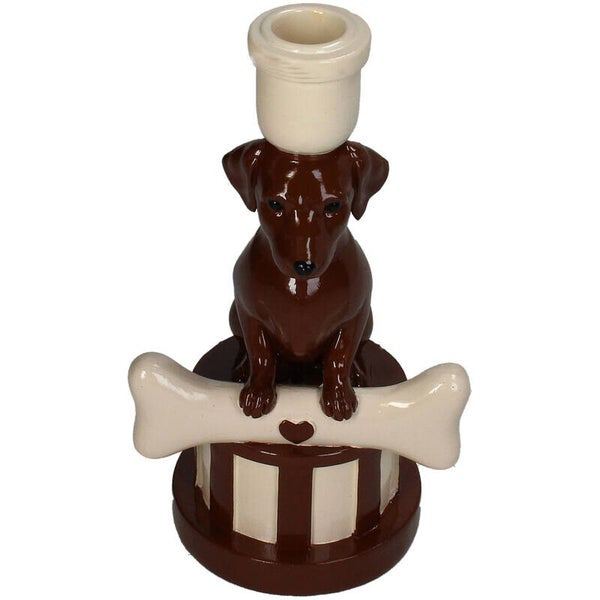 hond kandelaar met bot dieren kandelaar decoratie bruin crème interieur