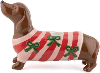 Dachshund Candle Holder Ceramic - Dog Candle Holder with Bows