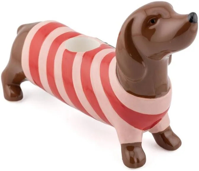 Dachshund Candle Holder Ceramic - Dog Candle Holder with Bows