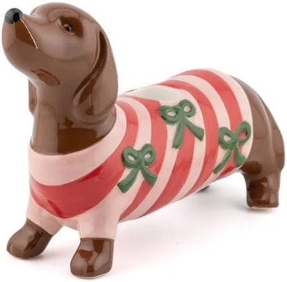 teckel kandelaar keramiek hond met strikjes decoratie