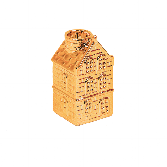 Gouden keramiek kaarshouder huisje van Housevitamin – 11 cm – Krokomingo