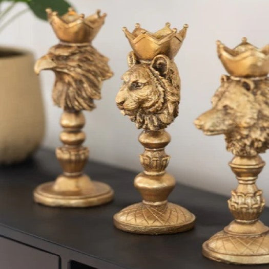 Goldener Kerzenständer – Tierkopf Bär/Adler/Tiger