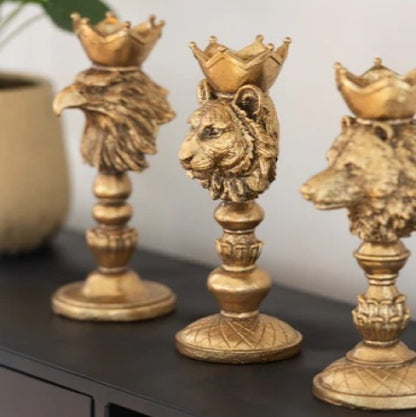 Goldener Kerzenständer – Tierkopf Bär/Adler/Tiger