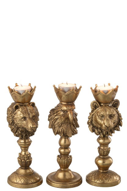 Goldener Kerzenständer – Tierkopf Bär/Adler/Tiger