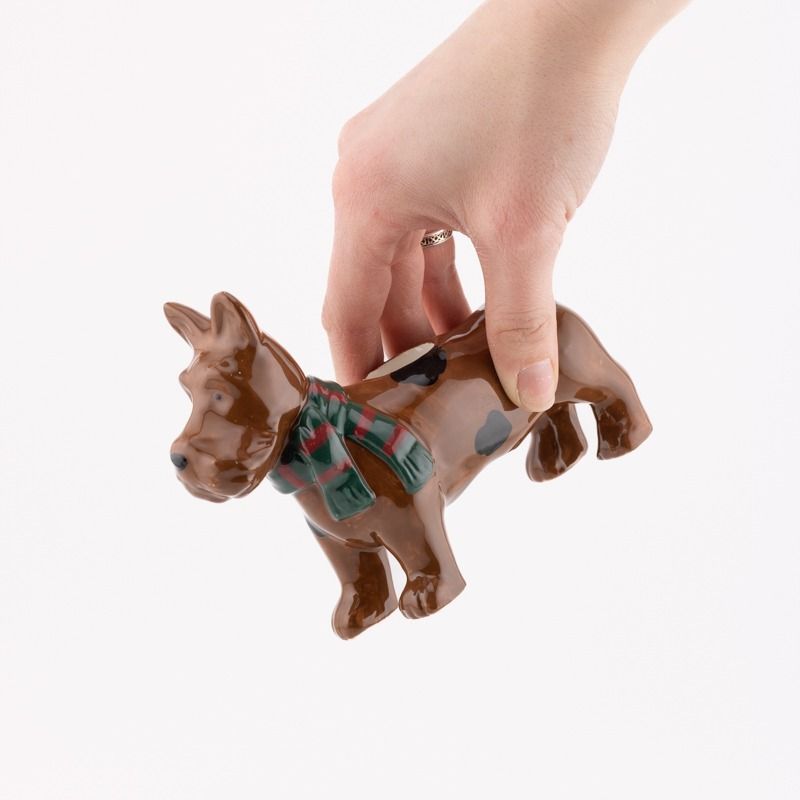Terrier Candlestick Ceramic - Dog Candle Holder with Scarf