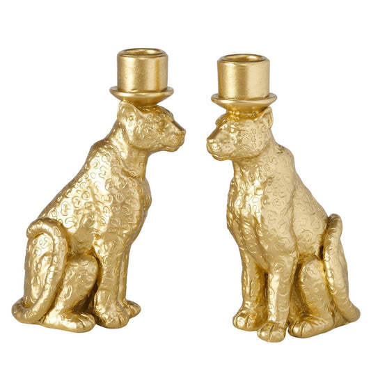 gouden panter kandelaars set van 2 luxe dieren kandelaar goud 17,7 cm