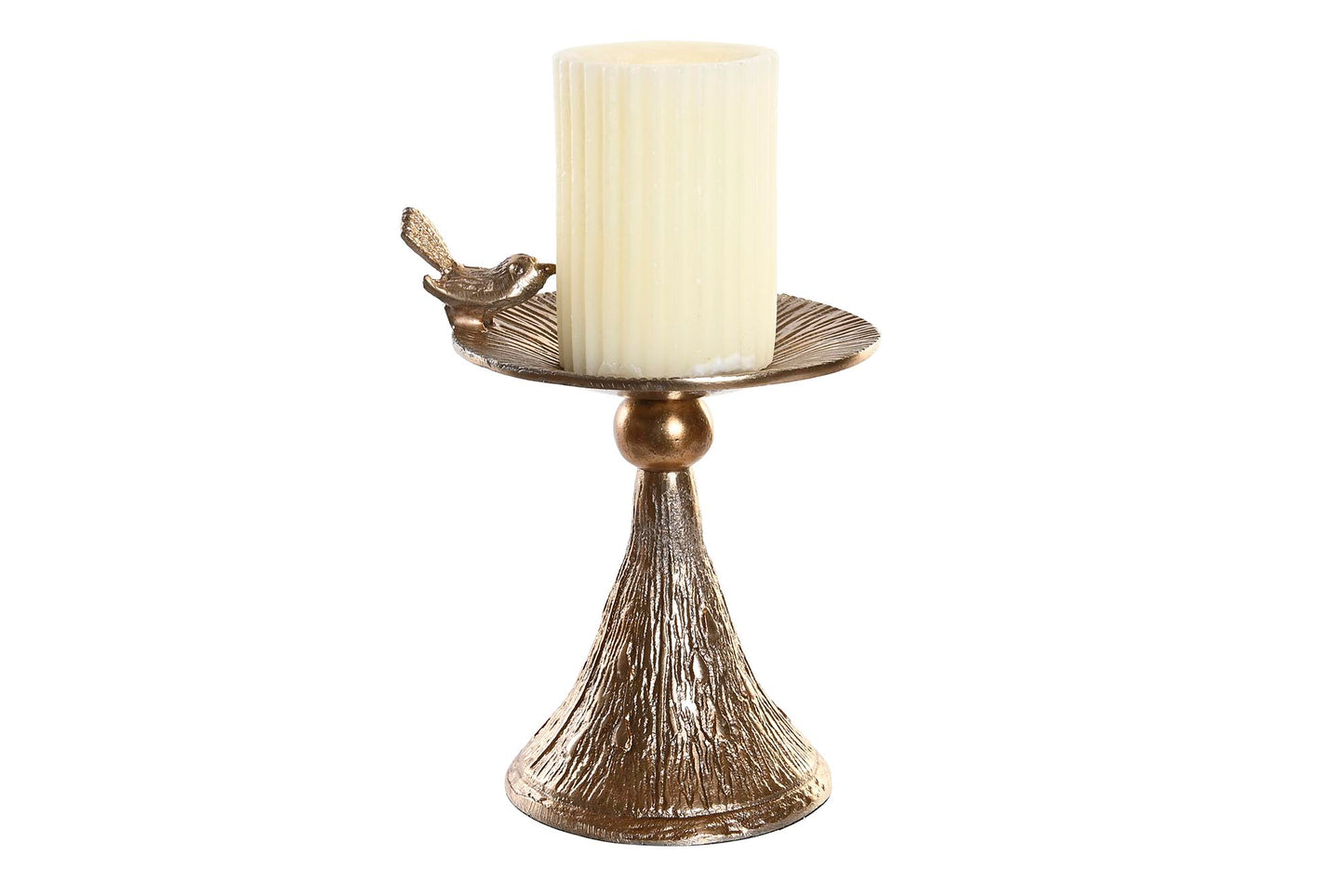 Goldener Kerzenständer mit Vogel – Aluminium – 19 cm