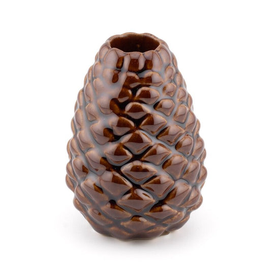 Dennenappel kandelaar bruin keramiek 11 cm voor dinerkaars