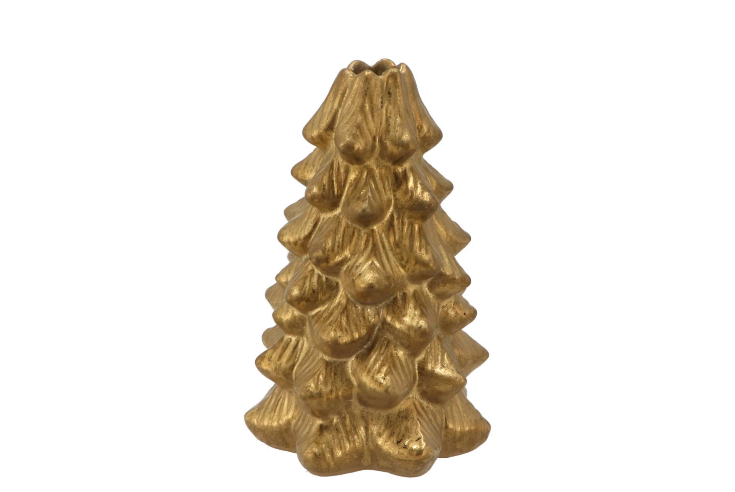 Kleine gouden kandelaar in kerstboomvorm van keramiek – 15 x 10 cm – voor dinerkaars