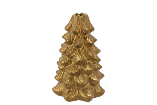 Kleine gouden kandelaar in kerstboomvorm van keramiek – 15 x 10 cm – voor dinerkaars