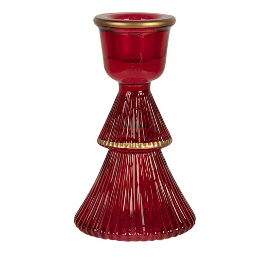 Rode kerstboom kandelaar van glas – Clayre & Eef – 10 cm hoog