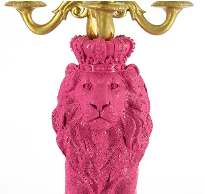Pink Lion Candle Holder – 5-Arm Animal Statue 35.2 cm