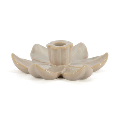 Beige lotus kandelaar Selva 17 x 17 x 4,5 cm voor dinerkaars