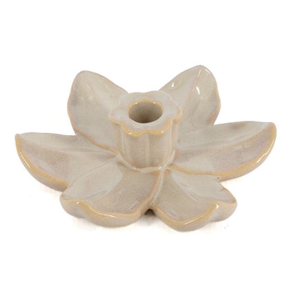 Beige lotus kandelaar Selva 17 x 17 x 4,5cm voor dinerkaars