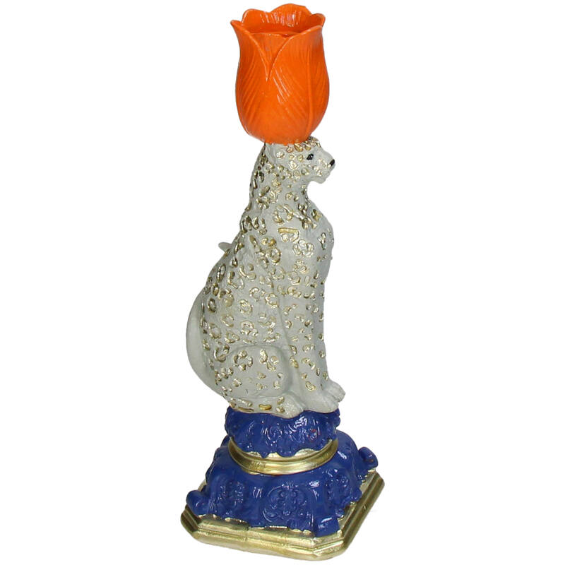 Luipaard Kandelaar Met Oranje Tulp – 26 cm