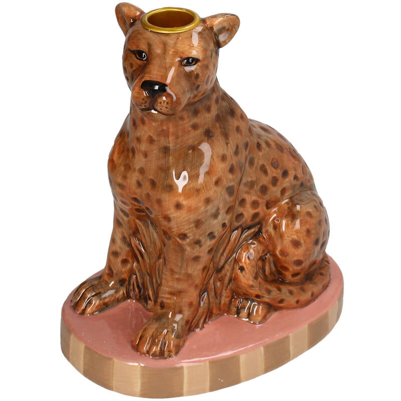 luipaard kandelaar keramiek dieren kandelaar bruin goud