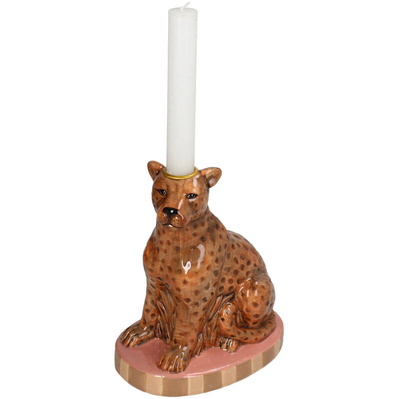Leopard Ceramic Candle Holder - Animal Candle Holder Brown