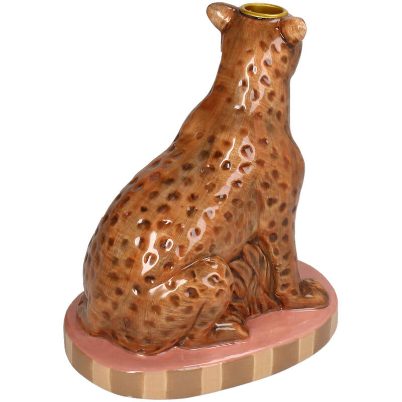 Leopard Ceramic Candle Holder - Animal Candle Holder Brown