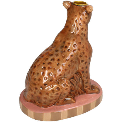 Leopard Ceramic Candle Holder - Animal Candle Holder Brown