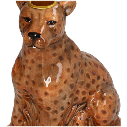 Leopard Ceramic Candle Holder - Animal Candle Holder Brown