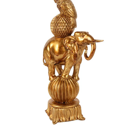 Gouden Kandelaarsculptuur met Olifant & Vogel – Dutch Style – 27 cm