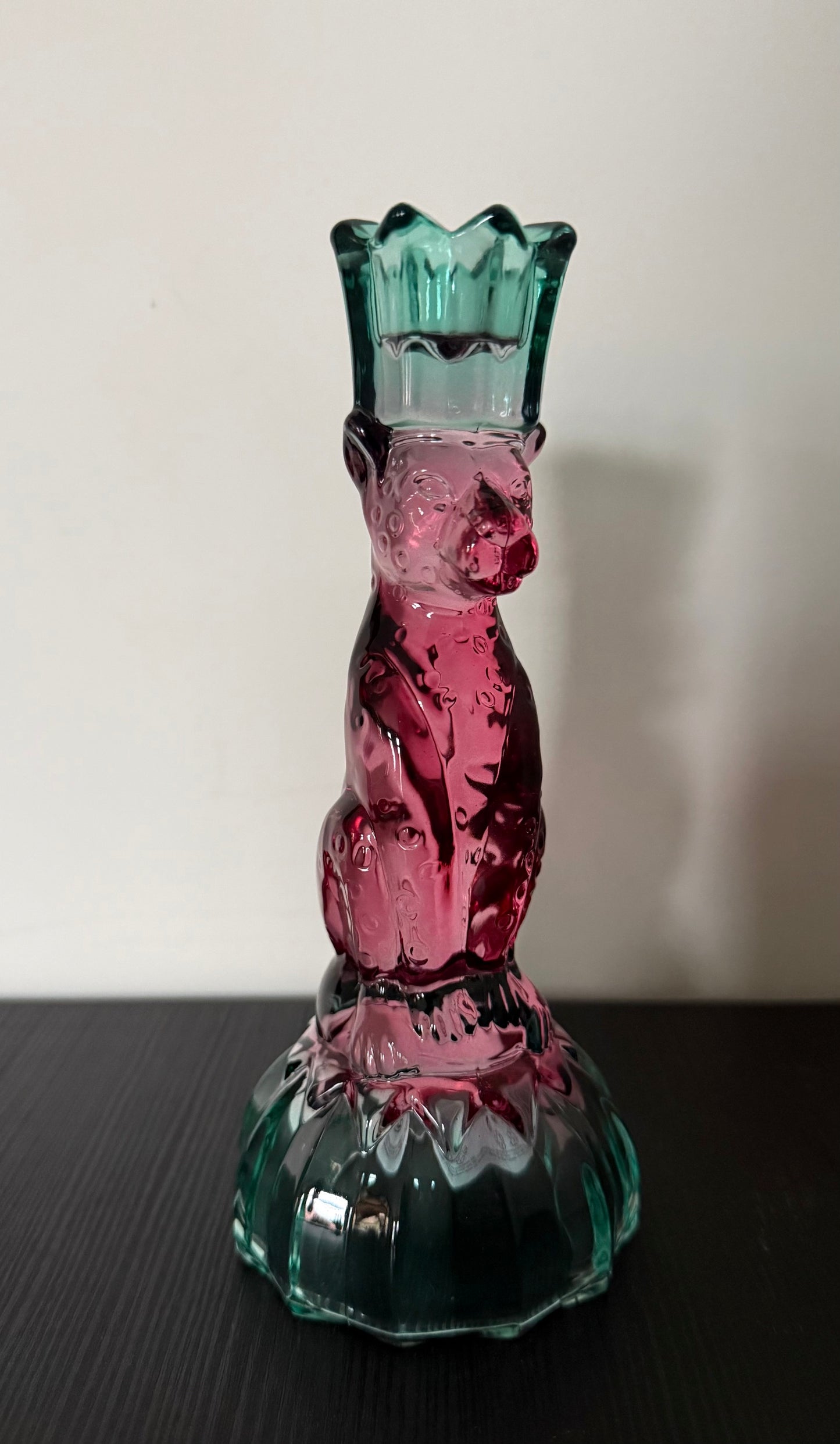 glazen kandelaar panter roze groen design woondecoratie
