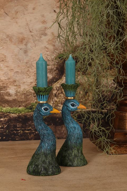 Blauwgroene pauw kandelaar Dutch Style dieren woondecoratie