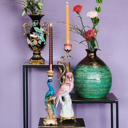 Pfauen-Kerzenständer Blau Gold – 29 cm – Kersten – Dekorativer Tier-Kerzenständer