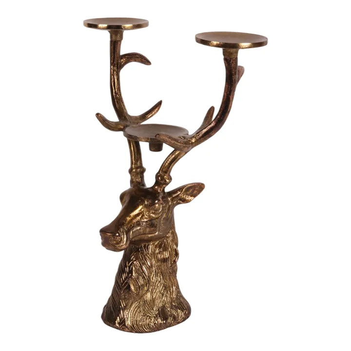 Golden Deer Candlestick – 3-armed – 36 cm – Dutch Style