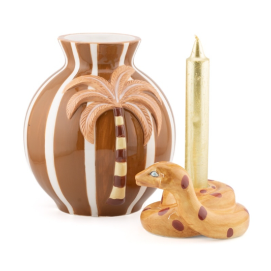 slang kandelaar keramiek beige dieren woondecoratie